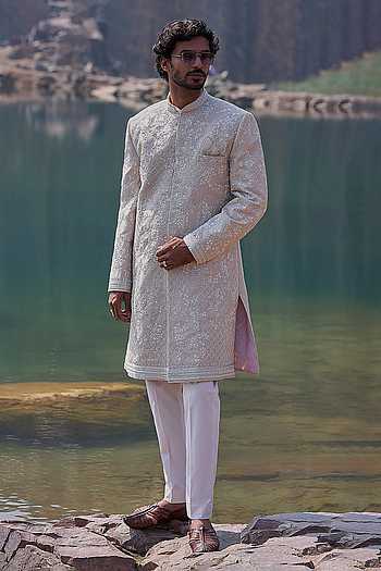 Moss Creeper Amber Zardozi Work Sherwani Set