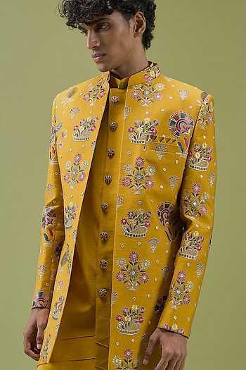 Pattern Pc Sherwani Set With Kurta & Pant
