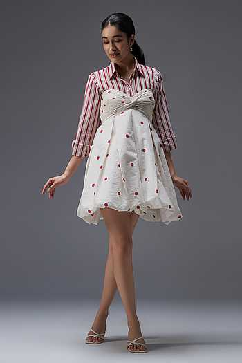 Polka Dot Hand Block Print Dress With Shirt