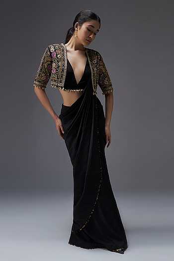 Regal Reverie Draped Saree Set With Embroidered Jacket