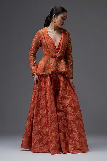 Riwaayat Embroidered Peplum Jacket Sharara Set