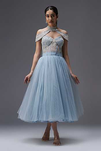 Frosted Whispers Embroidered Cape Skirt Set