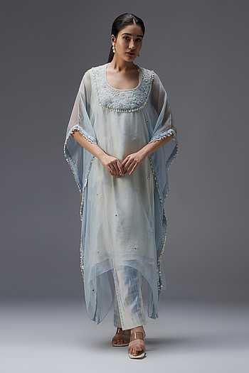Frosted Whispers Yoke Embroidered Kaftan Set