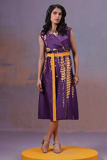 Jamun Shibori Long Trench Dress With Belt