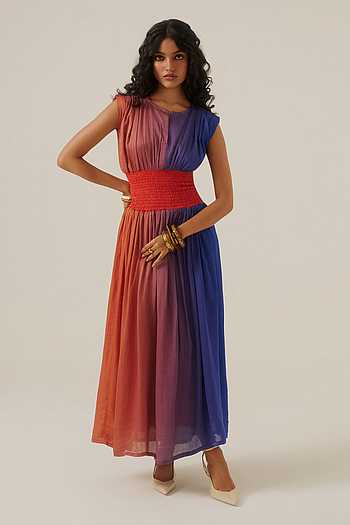 Sunset Gradient Smocked Maxi Dress