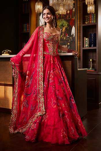 Vartika Embroidered Corset Printed Lehenga Set