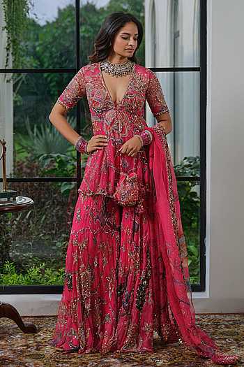 Zia Floral Peplum Kurta Sharara Set