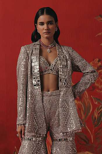 Shawl Collar Mirror Work Jacket