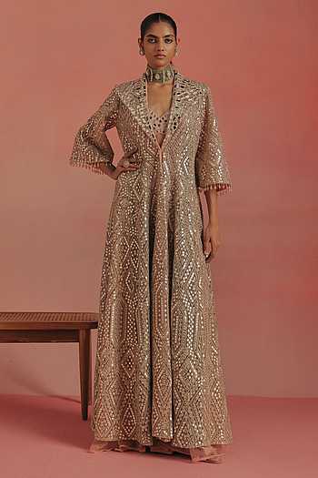 Mirrorwork Wing Collar Long Anarkali Jacket