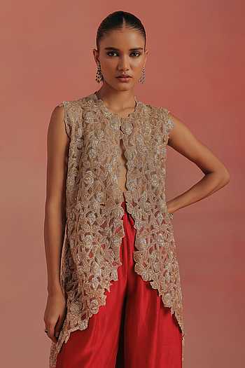 Embroidered Asymmetric Gilet