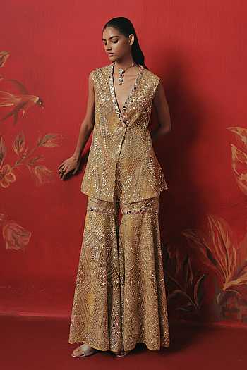 Sleeveless Embroidered Peplum Jacket
