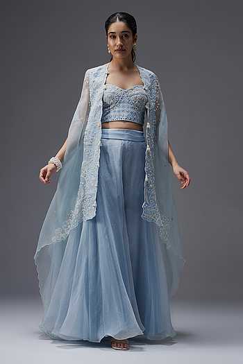 Frosted Whispers Embroidered Cape Sharara Set