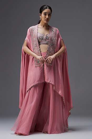 Rose Mirage Embroidered Cape Sharara Set