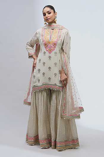 Embroidered Kurta Sharara Set