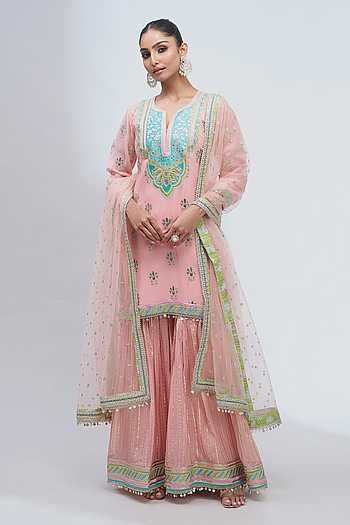 Embroidered Kurta Sharara Set