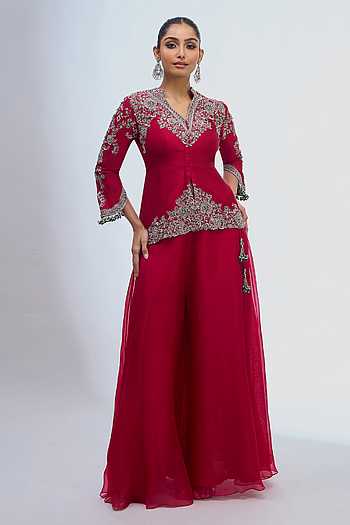Embroidered Peplum Top & Sharara Set