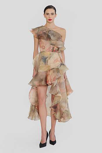 Printed One Shoulder Ruffle Dress