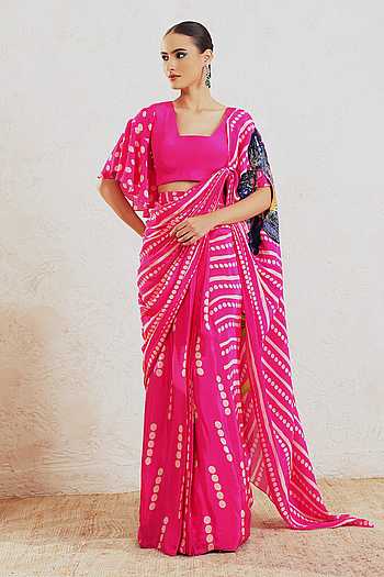 Olyra Printed Pre-Draped Saree With Blouse