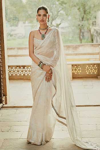 Silver Tissue Venetian Saree & Blouse Set