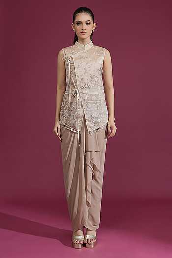Embroidered Taupe Wrap Gilet