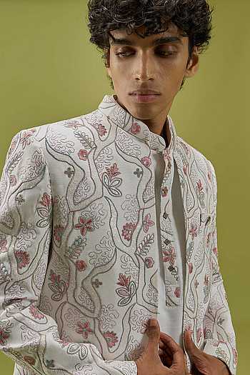 Embroidered Sherwani Set with Kurta and Pant