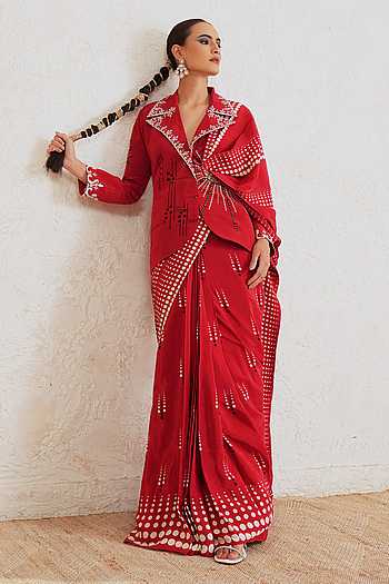 Vionna Printed Pre-Draped Saree With Jacket