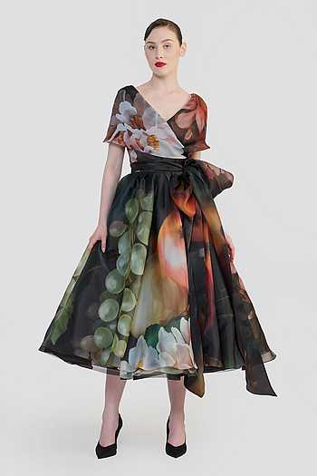 Printed Wrap Dress With Belt