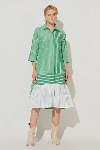 Selene Embroidered Pleated Shirt Dress