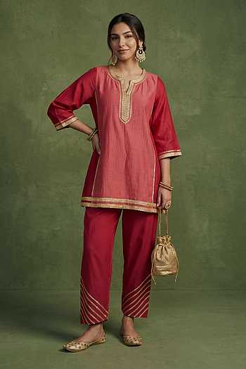 Chanderi Embellished Kurta With Salwar