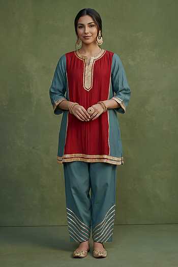Chanderi Embellished Kurta & Salwar Set