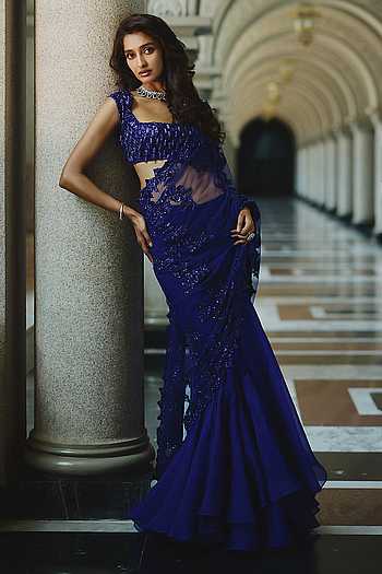 Athena Ruffle Saree With Embroidered Blouse