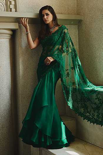Athena Ruffle Saree With Embroidered Blouse
