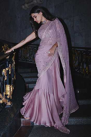 Ruffle Embroidered Saree With Blouse
