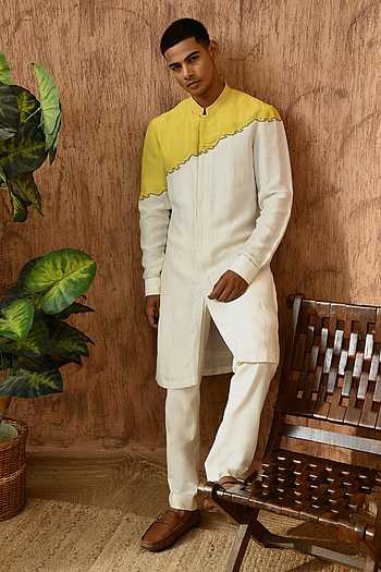 Embroidered Linen Satin Kurta & Pyjama Set