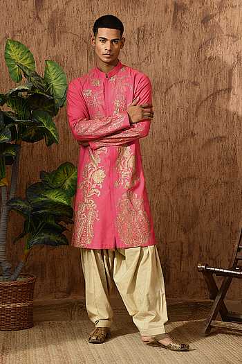 Embroidered Cotton Tusser Kurta Set