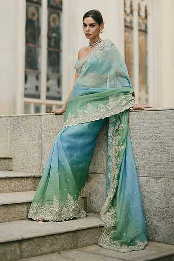 Ombre Embroidered Saree With Unstitched Blouse Piece
