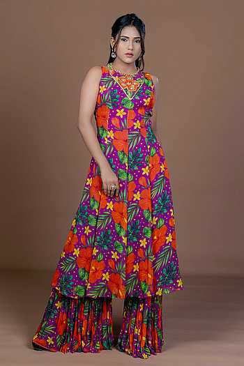 Floral Print Kurta Sharara Set