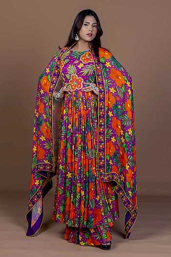 Tropical Print Anarkali & Sharara Set