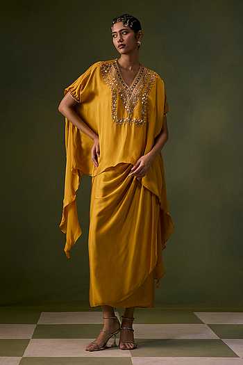 Asymmetric Embroidered Top & Skirt Set