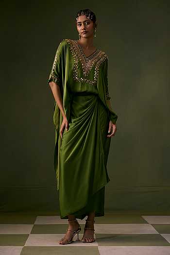 Neckline Embroidered Top & Skirt Set
