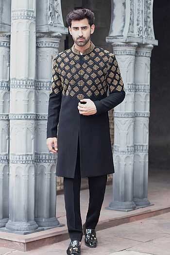 Black Embroidered Sherwani Set