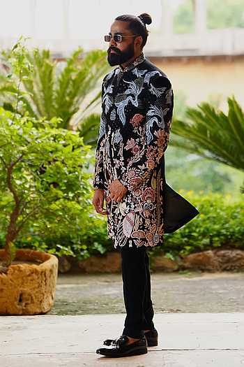 Floral Gradient Embroidered Sherwani Set