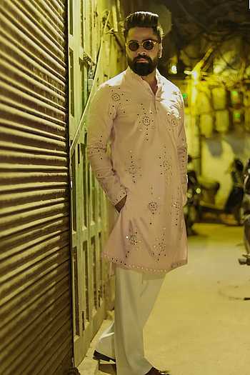 Peach Mirror Work Kurta Set