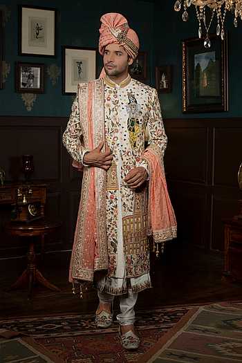 Regal Heritage Krishna Motif Sherwani Set