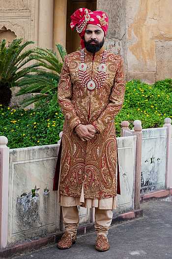 Antique Gold Royale Embroidered Sherwani Set