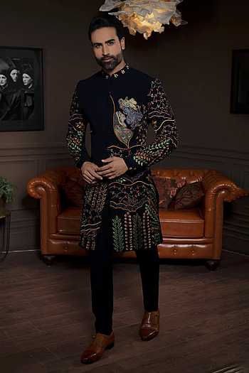 Radha Krishna Embroidered Sherwani Set