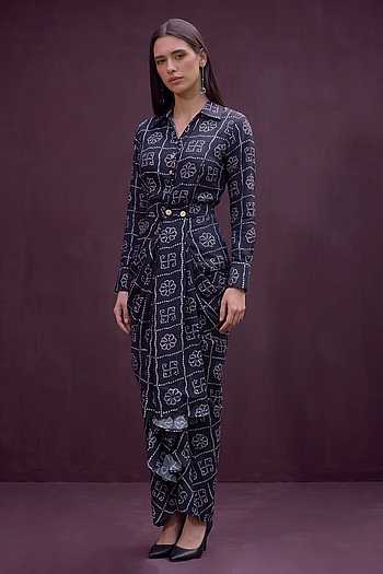 Noir Bandhani Draped Skirt Saree Set