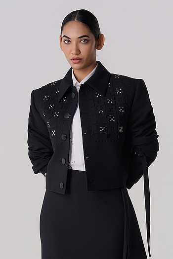 Studded Grid Cropped Jacket