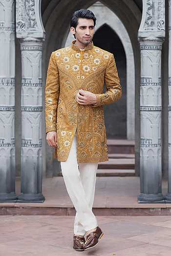 Mustard Rose Gold Sherwani Set