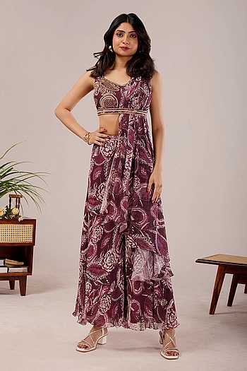 Paisley Print Draped Kurta & Palazzo Set